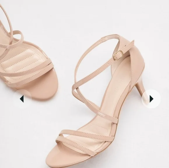 David's Bridal | Crisscross Strap High Heel Sandals Dress Shoes | Size 8.5, Nude - Picture 4 of 6